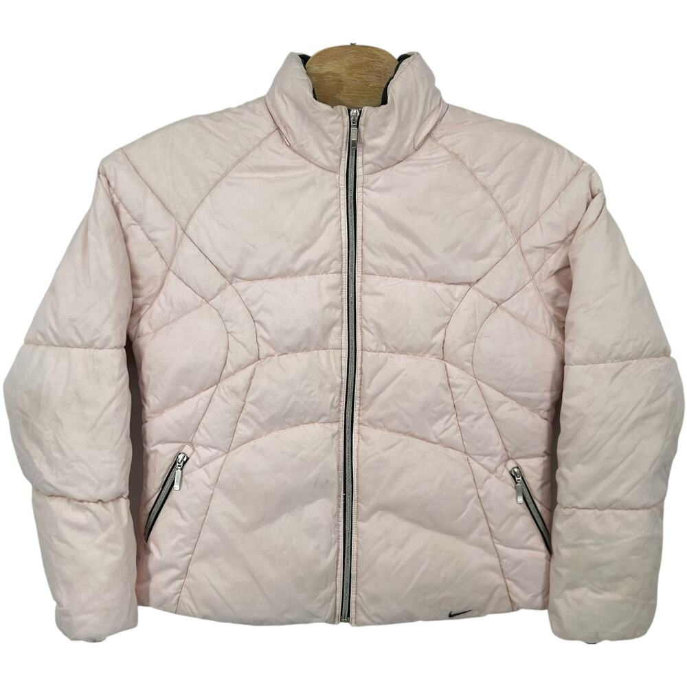 VTG y2k Women's Light Pink Nike Mini Swoosh Duck Down Feathers Puffer Jacket XL